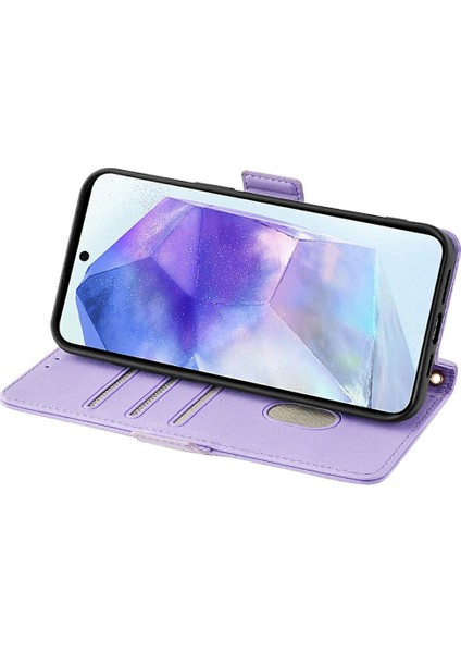 Samsung Galaxy A56 5g Deri Cüzdan Kılıf Rfıd Engelleme El Askılı Stand Kapağı-Mor (Yurt Dışından)