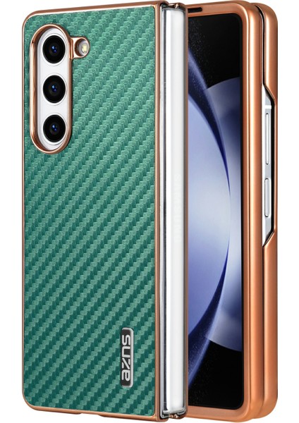 Samsung Galaxy Z Fold6 5g Kılıf Galvanik Karbon Fiber Doku Pu+Tpu Telefon Kapağı-Yeşil (Yurt Dışından)