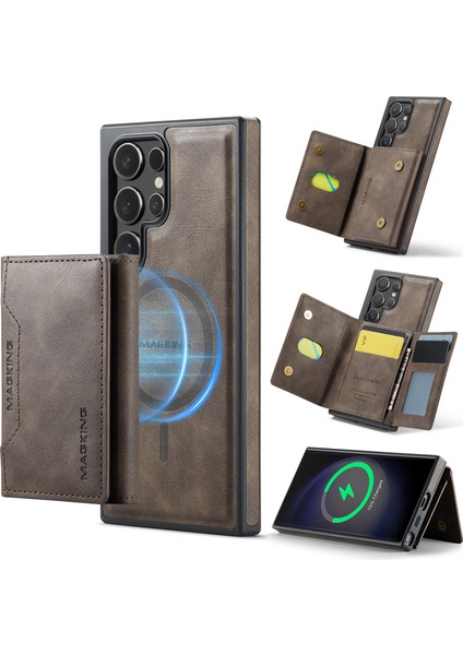 Magkıng K2 Serisi Samsung Galaxy S23 Ultra Kılıf Magsafe Pc+Tpu+Pu Telefon Kapağı-Kahve ile Uyumlu (Yurt Dışından)