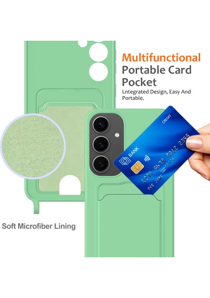 Samsung Galaxy S25+ Kılıf Sıvı Silikon Kart Tutucu Telefon Arka Kapak Kordonlu-Yeşil (Yurt Dışından) indirimleri