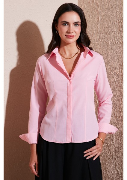 Pamuklu Slim Fit Klasik Yaka Gömlek Bayan Gömlek 6777423