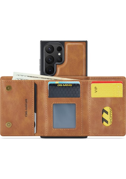 M6 Serisi Samsung Galaxy S24 Ultra Kılıf Manyetik Cüzdan Pu+Pc+Tpu Telefon Kapağı-Kahverengi (Yurt Dışından) fiyatları