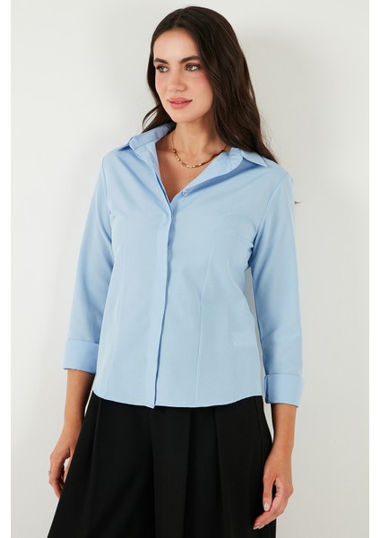 Pamuklu Slim Fit Klasik Yaka Gömlek Bayan Gömlek 6777423 indirimleri