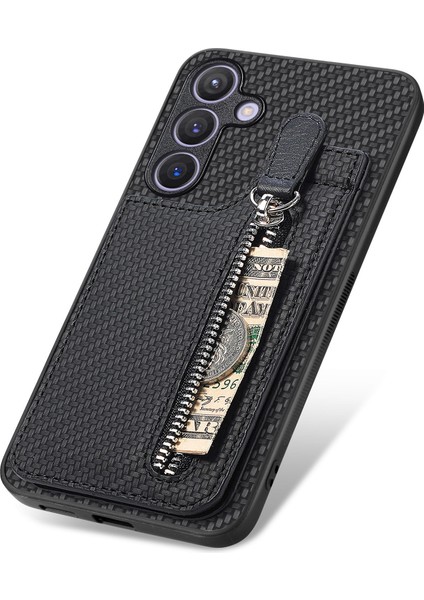 Samsung Galaxy S25+ Kılıf Fermuarlı Deri Telefon Arka Kapak Kart Tutacağı Kickstand-Siyah (Yurt Dışından) modelleri