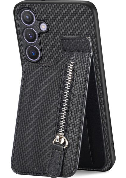 Samsung Galaxy S25+ Kılıf Fermuarlı Deri Telefon Arka Kapak Kart Tutacağı Kickstand-Siyah (Yurt Dışından) fırsatları