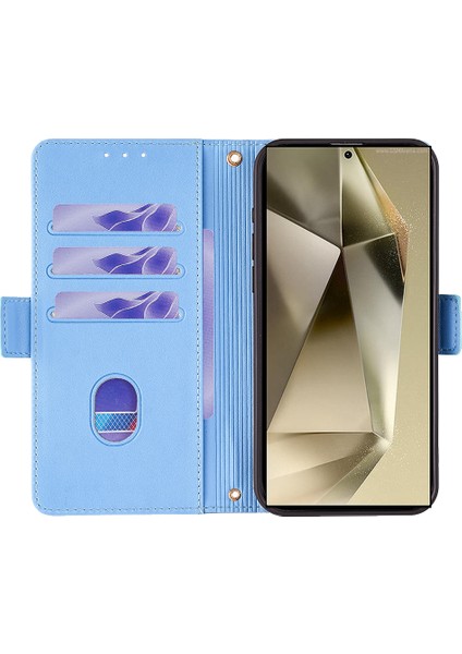Samsung Galaxy S23 Ultra Deri Cüzdan Kılıf Rfıd Engelleme El Askılı Stand Kapağı-Mavi (Yurt Dışından)