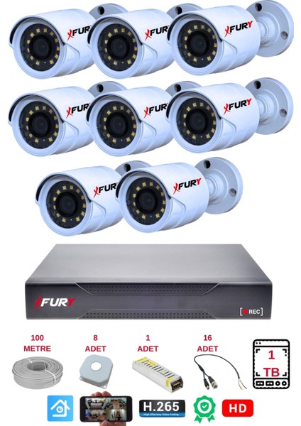 8 Li Gece Renkli Görüş Güvenlik Kamerası Full Hd-Su Geçirmez Güvenlik Kamerası Seti 1tb