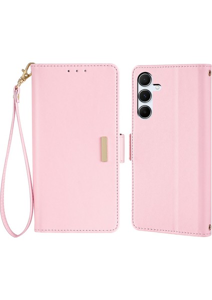 Samsung Galaxy A56 5g Deri Cüzdan Kılıf Rfıd Engelleme El Askılı Stand Kapağı-Pembe (Yurt Dışından)