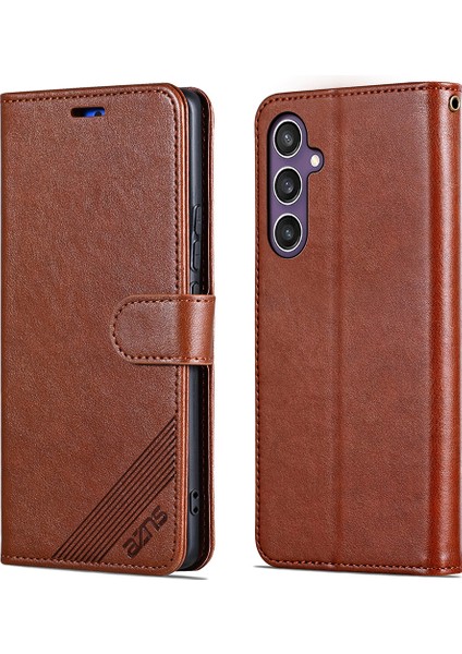 Samsung Galaxy S24 Kılıf Çizilmez Pu Deri Standlı Cüzdan Telefon Kapağı-Kahverengi (Yurt Dışından)