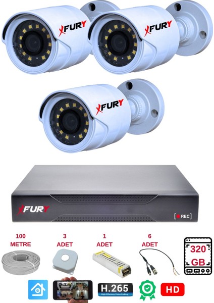 3 Lü Gece Renkli Görüş Güvenlik Kamerası Full Hd-Su Geçirmez Güvenlik Kamerası Seti 320GB fiyatları