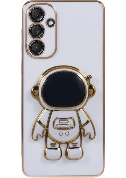 Samsung Galaxy A15 5g Kılıf Galvanik Yumuşak Tpu Telefon Kapağı Astronot Gizli Kickstand-Beyaz (Yurt Dışından)