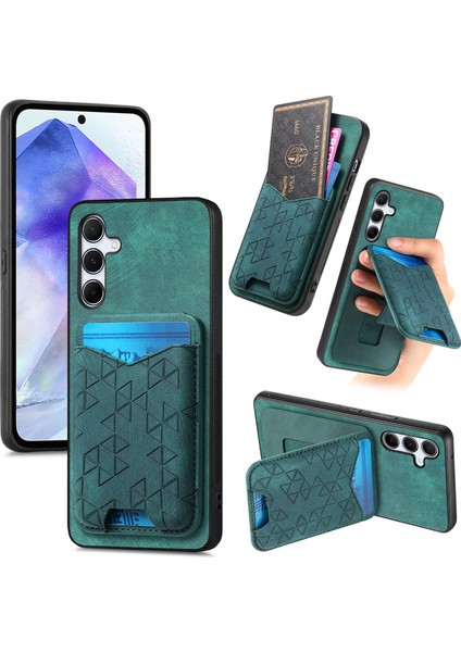 Samsung Galaxy A55 5g Kılıf Baskı Desenli Kart Tutucu Kickstand Deri Arka Kapak-Yeşil (Yurt Dışından)