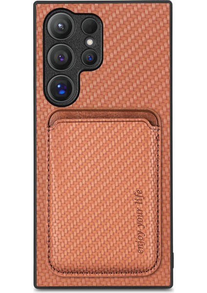 Samsung Galaxy S25 Ultra Kılıf Manyetik Çıkarılabilir Kart Tutucu Telefon Arka Kapak-Kahverengi (Yurt Dışından)