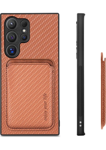 Samsung Galaxy S25 Ultra Kılıf Manyetik Çıkarılabilir Kart Tutucu Telefon Arka Kapak-Kahverengi (Yurt Dışından) modelleri