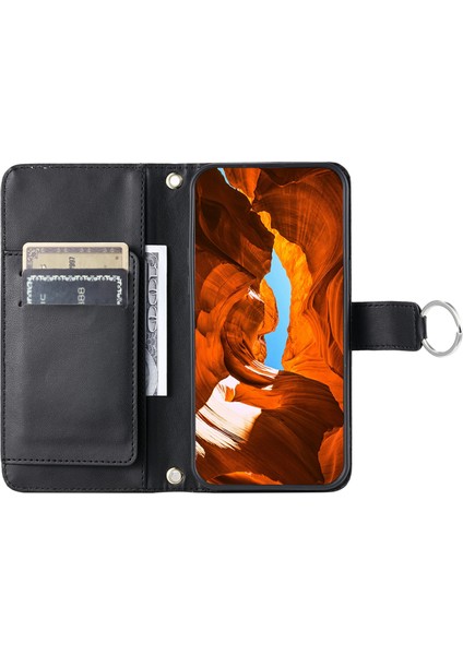 Samsung Galaxy A55 5g Crossbody Deri Kılıf Halka Toka Cüzdan Standı Eşkenar Dörtgen Mobil Kapak-Siyah (Yurt Dışından)