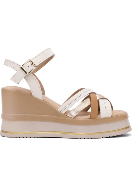 2510902Y Kadın Deri Dolgu Topuk Sandalet Bej