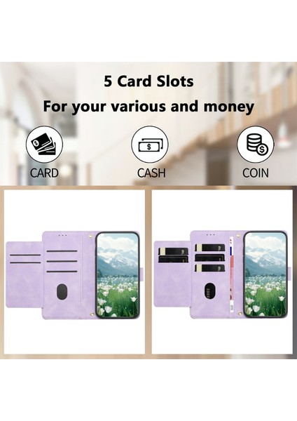 Samsung Galaxy S24 Ultra Kılıf Lale Deri 5 Kart Yuvalı Telefon Kılıfı Cüzdan-Mor (Yurt Dışından)