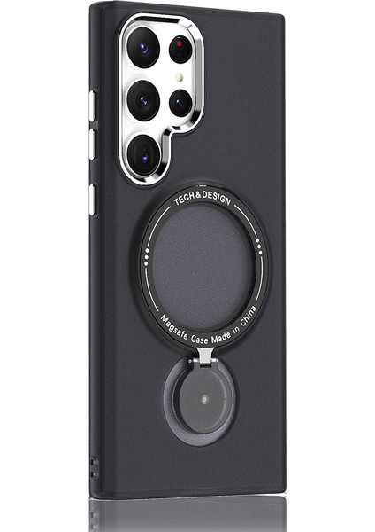 Samsung Galaxy S24 Ultra Manyetik Kılıf Kickstand Sert Pc Telefon Arka Kapak-Siyah (Yurt Dışından)