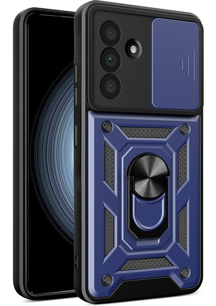 Samsung Galaxy A36 5g Kılıf Kaydırmalı Kamera Kapaklı Pc+Tpu Kickstand Telefon Kapağı-Mavi (Yurt Dışından)