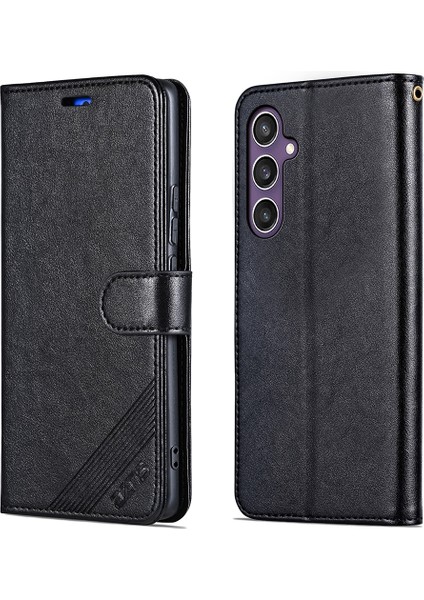 Samsung Galaxy S24 Kılıf Çizilmez Pu Deri Standlı Cüzdan Telefon Kapağı-Siyah (Yurt Dışından)