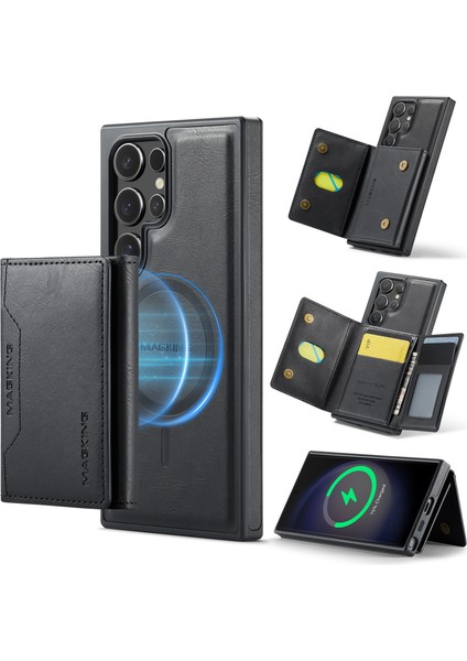 Magkıng K2 Serisi Samsung Galaxy S23 Ultra Kılıf Magsafe Pc+Tpu+Pu Telefon Kapağı-Siyah ile Uyumlu (Yurt Dışından)