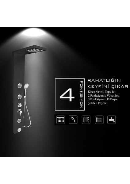 Venüs Antrasit Gri Masajlı Duş Paneli - Dikey Jakuzi - Robot Duş - El Duşu - Lüx Duş