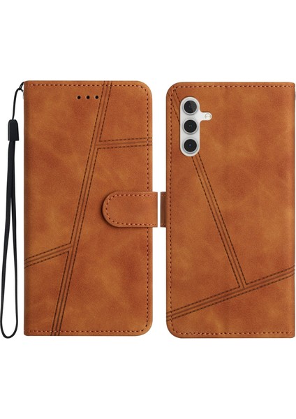 Samsung Galaxy A36 5g Kılıf Flip Deri Retro Telefon Kapak Hatları Baskılı-Kahverengi (Yurt Dışından)