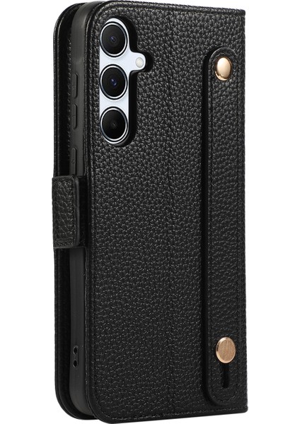 Samsung Galaxy S24 Için Kart Tutuculu, Askılı, Darbeye Dayanıklı Cüzdan Telefon Kapaklı Deri Kılıf-Siyah (Yurt Dışından)