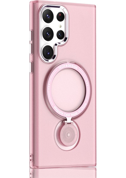 Samsung Galaxy S24 Ultra Manyetik Kılıf Kickstand Sert Pc Telefon Arka Kapak-Pembe (Yurt Dışından)