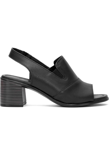 24381825Y Kadın Deri Topuklu Sandalet Siyah