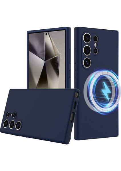 Samsung Galaxy S24 Ultra Kılıf Magsafe Anti-Drop Sıvı Silikon Telefon Kılıfı-Koyu Mavi ile Uyumlu (Yurt Dışından)