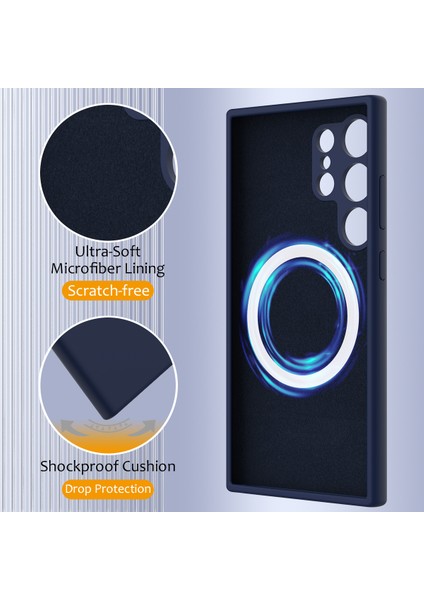 Samsung Galaxy S24 Ultra Kılıf Magsafe Anti-Drop Sıvı Silikon Telefon Kılıfı-Koyu Mavi ile Uyumlu (Yurt Dışından) indirimleri