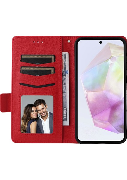 Samsung Galaxy A36 5g Kılıf Litchi Dokulu Pu Deri Cüzdan Kapaklı Telefon Kapağı-Kırmızı (Yurt Dışından) modelleri