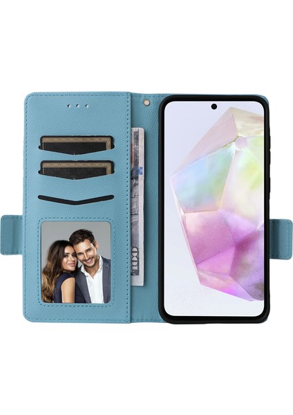 Samsung Galaxy A36 5g Kılıf Litchi Dokulu Pu Deri Cüzdan Kapaklı Telefon Kılıfı-Bebek Mavisi (Yurt Dışından) modelleri