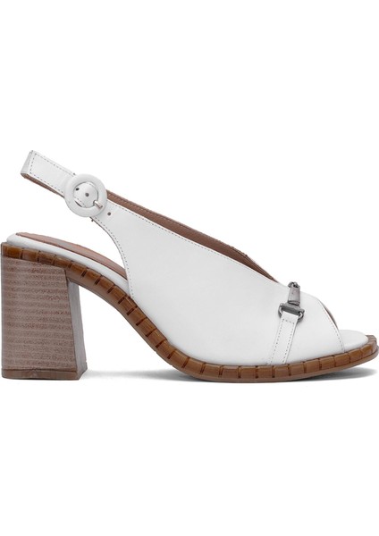 2511902Y Kadın Deri Topuklu Sandalet Beyaz