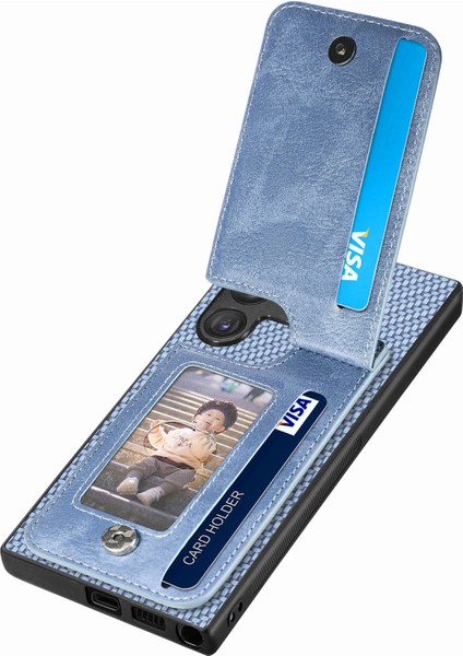 Samsung Galaxy S25 Ultra Kılıf Deri Telefon Arka Kapak Fermuarlı Kart Tutucu Kickstand-Mavi (Yurt Dışından)