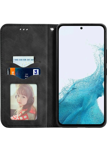 Samsung Galaxy A36 5G/A56 5g Kılıf Cilt Dokunmatik Duygu Deri Kart Tutucu Telefon Kapağı Manyetik Emme-Siyah (Yurt Dışından)