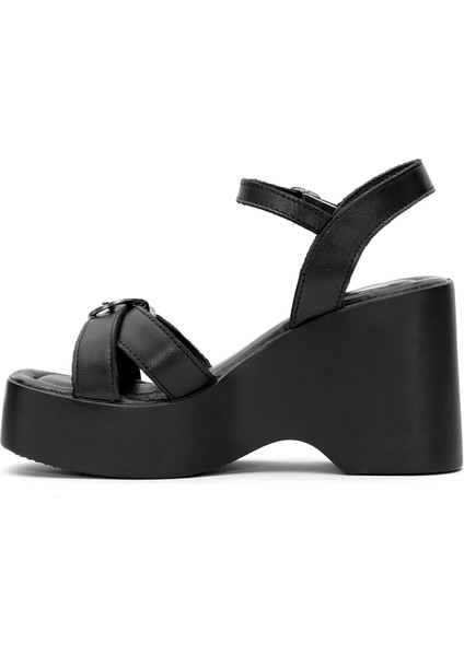 2311531Y Kadın Deri Dolgu Topuk Sandalet Siyah modelleri