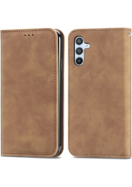 Samsung Galaxy A36 5G/A56 5g Kılıf Cilt Dokunmatik Duygu Deri Kart Tutucu Telefon Kapağı Manyetik Emme-Kahverengi (Yurt Dışından)