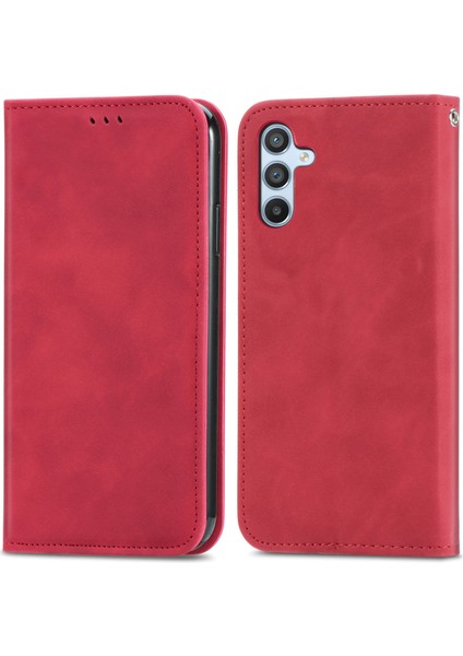 Samsung Galaxy A36 5G/A56 5g Kılıf Cilt Dokunmatik Duygu Deri Kart Tutucu Telefon Kapağı Manyetik Emme-Kırmızı (Yurt Dışından)