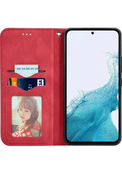 Samsung Galaxy A36 5G/A56 5g Kılıf Cilt Dokunmatik Duygu Deri Kart Tutucu Telefon Kapağı Manyetik Emme-Kırmızı (Yurt Dışından)