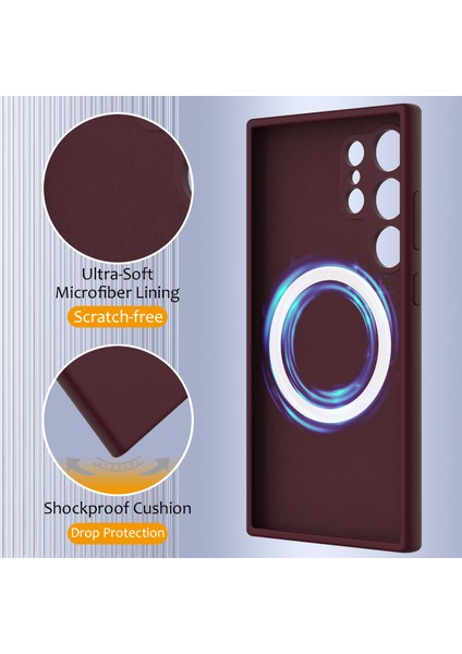 Samsung Galaxy S24 Ultra Kılıf Magsafe Anti-Drop Sıvı Silikon Telefon Kılıfı-Şarap Kırmızısı ile Uyumlu (Yurt Dışından) indirimleri