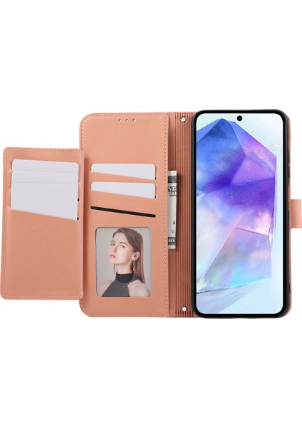 Samsung Galaxy A55 5g Kart Tutuculu, Cüzdanlı, Askılı Deri Telefon Kılıfı Koruyucu Kapak-Pembe (Yurt Dışından)