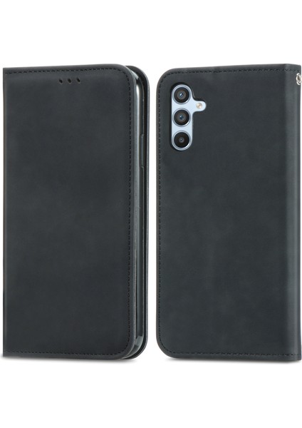 Samsung Galaxy A36 5G/A56 5g Kılıf Cilt Dokunmatik Duygu Deri Kart Tutucu Telefon Kapağı Manyetik Emme-Siyah (Yurt Dışından)