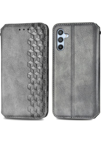 Samsung Galaxy A36 5G/A56 5g Kılıf Eşkenar Dörtgen Baskı Pu Deri Cüzdan Telefon Kapağı-Gri (Yurt Dışından)