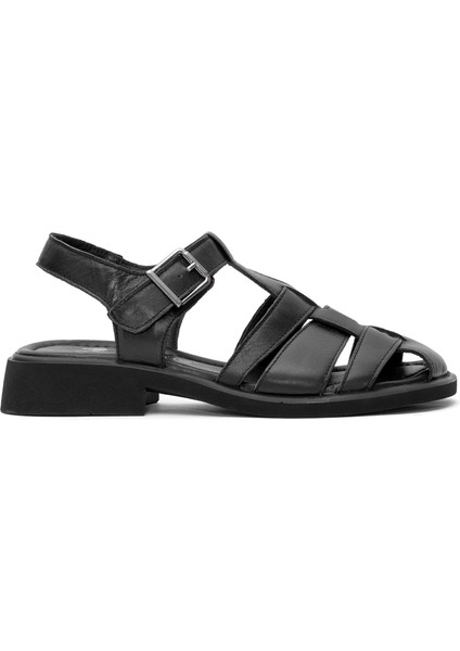 25322533Y Kadın Deri Düz Sandalet Siyah