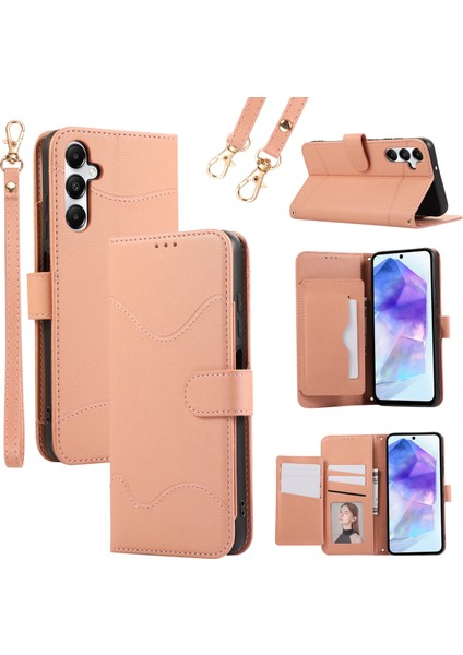 Samsung Galaxy A54 5g Kart Tutuculu, Cüzdanlı, Askılı Koruyucu Kapaklı Deri Telefon Kılıfı-Pembe (Yurt Dışından)