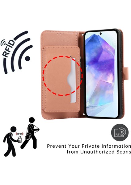 Samsung Galaxy A54 5g Kart Tutuculu, Cüzdanlı, Askılı Koruyucu Kapaklı Deri Telefon Kılıfı-Pembe (Yurt Dışından)