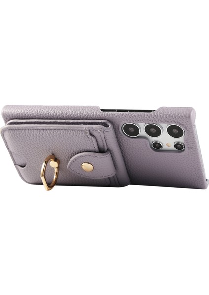 Samsung Galaxy S24 Ultra Kılıf Kart Tutuculu, Omuz Askılı Pc+Tpu Halkalı Kickstand Telefon Arka Kapak-Mor (Yurt Dışından) fiyatları