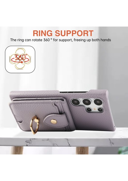 Samsung Galaxy S24 Ultra Kılıf Kart Tutuculu, Omuz Askılı Pc+Tpu Halkalı Kickstand Telefon Arka Kapak-Mor (Yurt Dışından) fırsatları